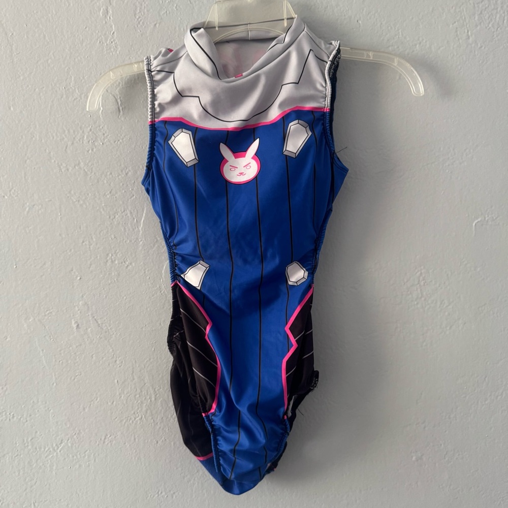 DVa  Cosplay Bodysuit Swimsuit Blue and Black with Pink Details Size Medium